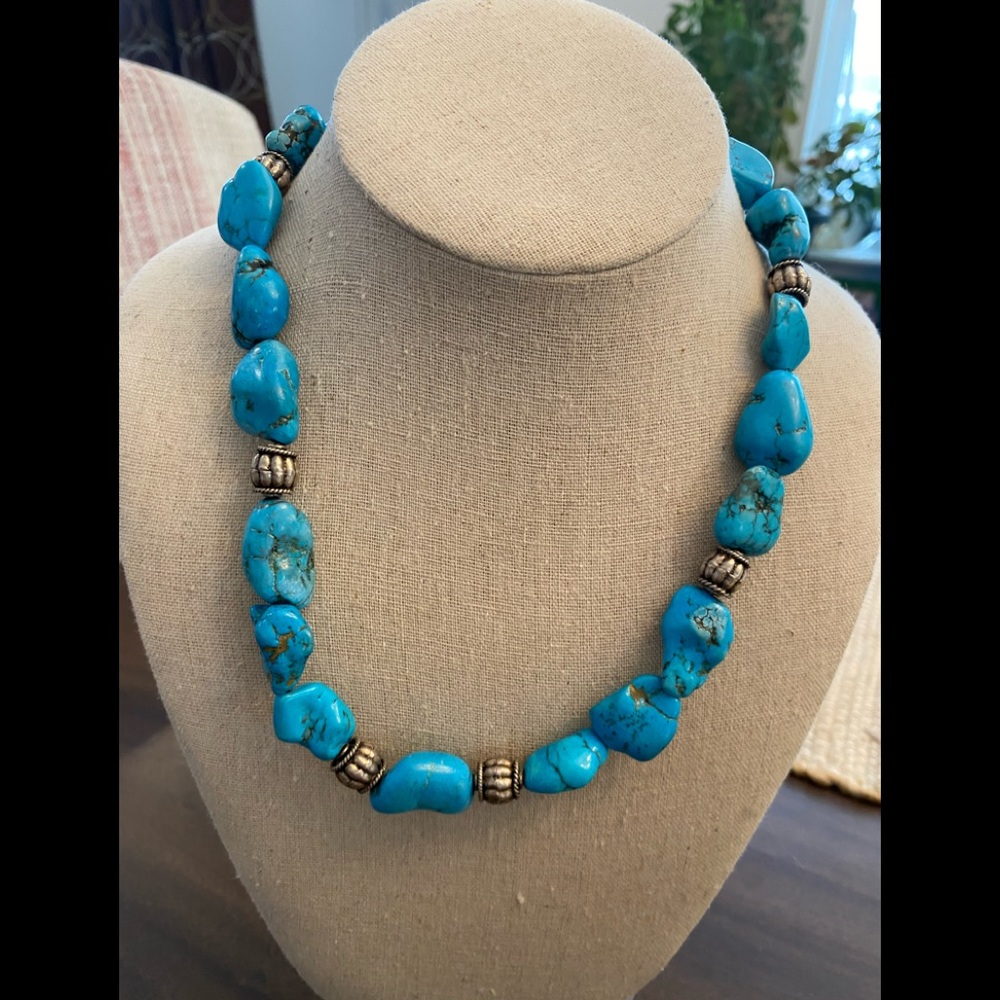 Turquoise and antique silver necklace